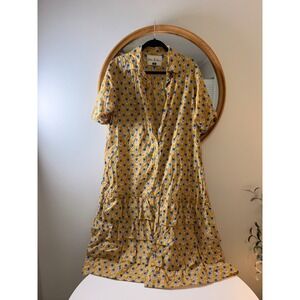 Fox & Hen Button Down Dress Womens XL Yellow Excellent Tiered Ruffle Floral Boho